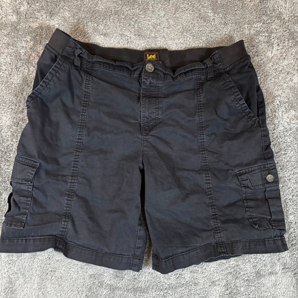 Lee Womens Black Cargo Shorts Size 16 Medium Comfort Waistband Stretch Utility